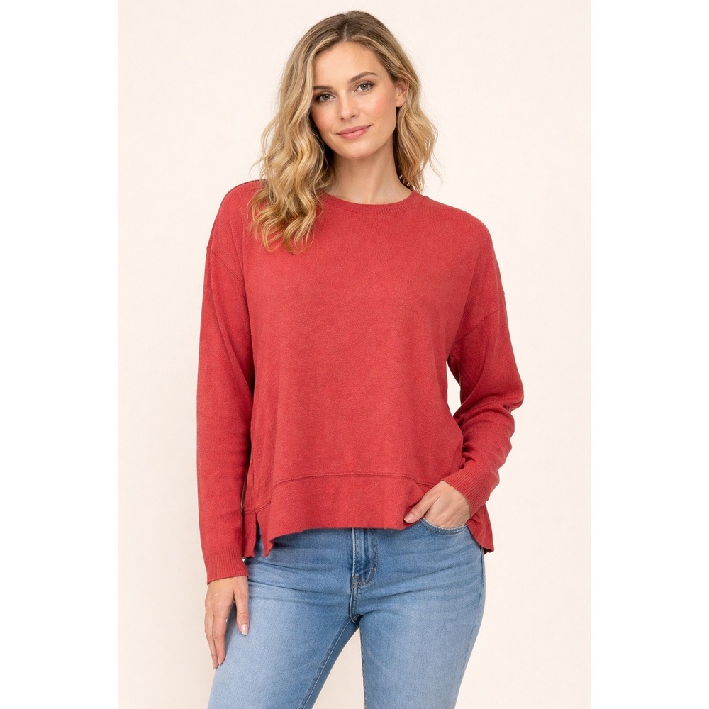 Lucky Brand Women's M Rust Red Knit Long Sleeve Pullover Top Cabincore Boho Soft